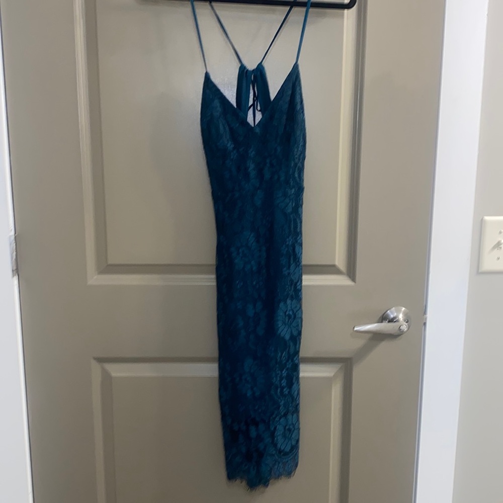 Lulus Teal Lace Midi Dress - Cocktail Attire